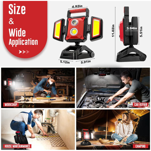 40W rechargeable work light, 4000LM magnetic work light, 360 rotating and foldable LED work light with large clamp, 5 light modes 1