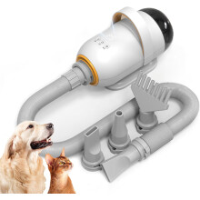 2-in-1 Pet Care Dryer, 2800W High-Speed Vacuum Dog Hair Blower with Vacuum Suction, 7 Adjustable Temperatures, 4 Nozzles