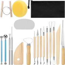 18-piece clay sculpting tool set, basic clay pottery sculpting tool kit with wooden handles and tool bag