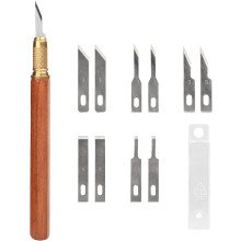 Precision Craft Knife Set, Exacto Hobby Knife Set with Wooden Handle, 10 SK5 Steel Blades, and Blade Cover for Modeling and Carving