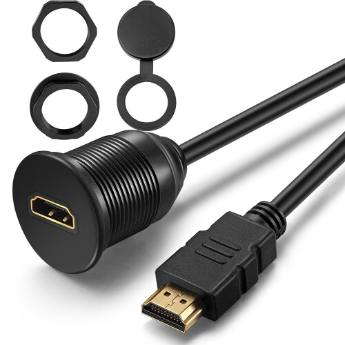 HDMI Panel Flush Mount Cable - 1 meter 3ft HDMI Extension Dash Flush Panel Mount Cable for car, boat and motorcycle