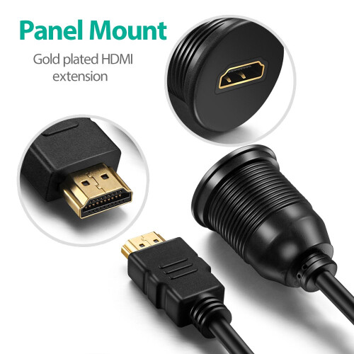 HDMI Panel Flush Mount Cable - 1 meter 3ft HDMI Extension Dash Flush Panel Mount Cable for car, boat and motorcycle 1