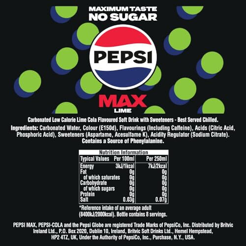 Pepsi Pepsi Max Lime No Sugar Cola Cans 24 x 330ml 1