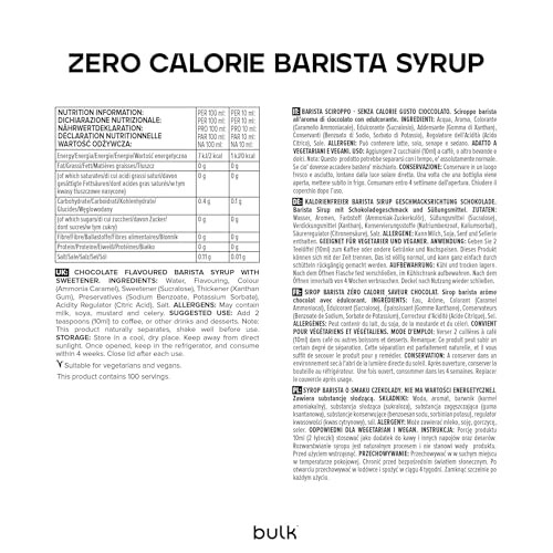 Bulk Zero Calorie Barista Syrups Sugar Free Chocolate 1000 ml Packaging May 2