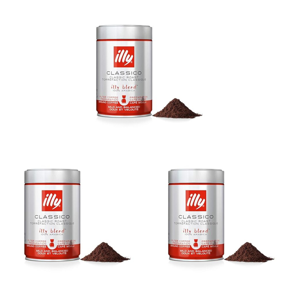 Illy Classico Medium Roast Arabica Ground Coffee 250G X3