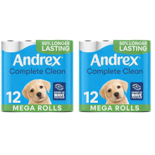 Andrex Complete Clean 12 Mega Toilet Rolls 18 Standard Toilet Rolls 50 Long