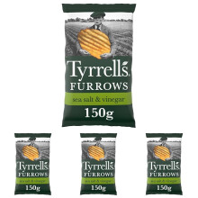 Tyrrells Furrows Sea Salt Vinegar Sharing Crisps 150g Pack of 4