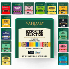 VAHDAM Assorted Tea Sampler 15 Different Variety in Individually Wrapped Py