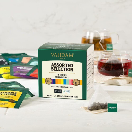 VAHDAM Assorted Tea Sampler 15 Different Variety in Individually Wrapped Py 2