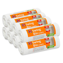 Kordis Strong Tie Handle Swing Bin Bag Liners  8 Rolls x 20 Bags 50L White