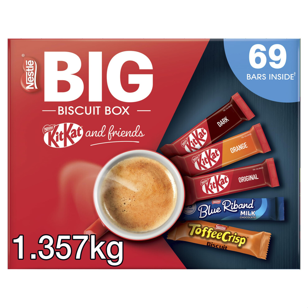 Nestle Nestlé Kitkat And Friends Big Biscuit Box | 69 X Chocolate Biscuit Bars - Kitkat, Riband, Toffee Crisp | Bulk Chocolate Box 1.357Kg Blue