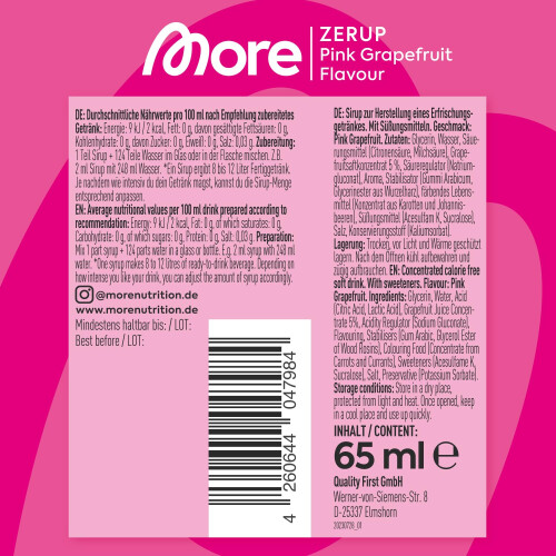 MORE Zerup Zero Calorie Syrup with Real Fruit Extracts Pink Grapefruit 65 m 1
