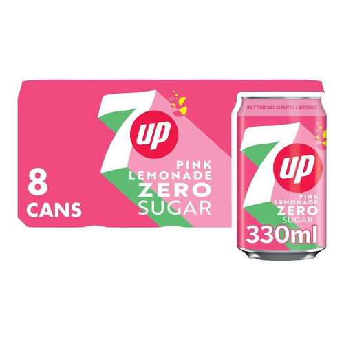 7UP Zero Pink Lemonade 330ml can Pack of 8