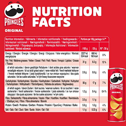 Pringles Pringles Original Sharing Crisps 185g Pack of 6 1