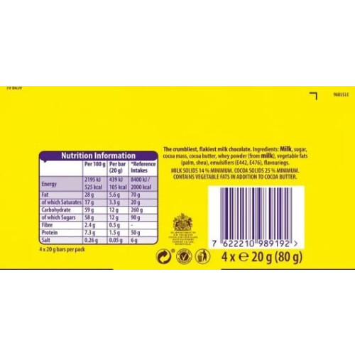 Cadbury Cadbury Flake Chocolate Bar 4 Pack Multipack 80g 1