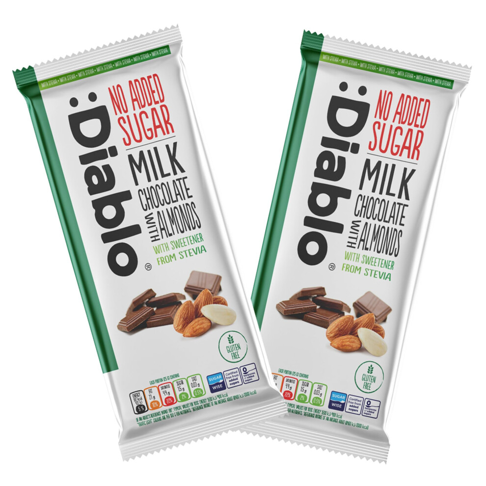 :Diablo Diablo No Added Sugar Chocolate Bar – Milk Chocolate With Almonds Sweetened