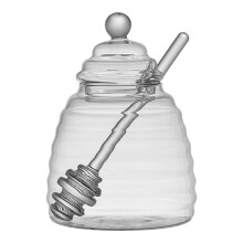 Glass Honey Jar with Dipper for Easy Mess Honey Serving, Syrup and Jam Dispenser