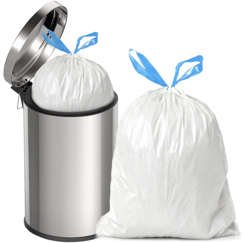 AOSULI Bin Liners 4550L White Bin Bags with Tie Handle Drawstring Rubbish B