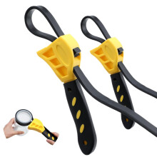 2 adjustable rubber strap wrenches, 10.2 cm and 15.2 cm maximum diameter tools for filter removal, pipe fittings, faucet adjustments, and glass lids.