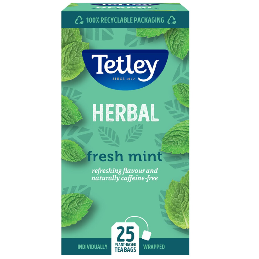 Tetley Fresh Mint Tea Bags Refreshing Peppermint Spearmint Blend Natural