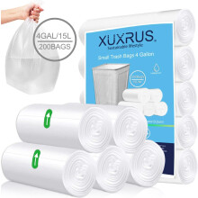 XUXRUS Small Bin Liners 15 Liter Bin Bags Clear Plastic Garbage Bags 200 Co