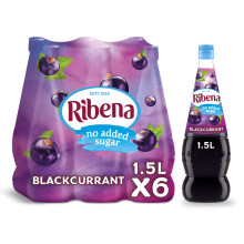Ribena Blackcurrant Concentrate Cordial  No Added Sugar  6 Bottles x 15L  C