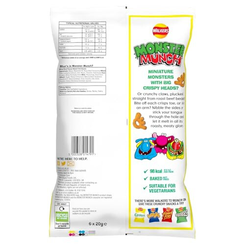 Walkers Walkers Monster Munch Roast Beef Multipack Snacks Crisps 6x20g 2
