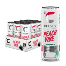 CELSIUS Peach Vibe  Sparkling Natural Energy Drink 7 Vitamins Caffeine No A
