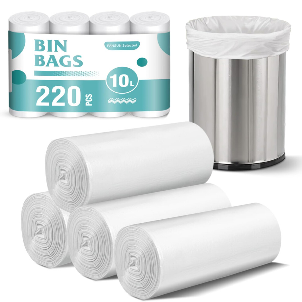 Pansun Selected 220 Counts Small Bin Bags 10L Pedal Trash Can Bin Liners Fo