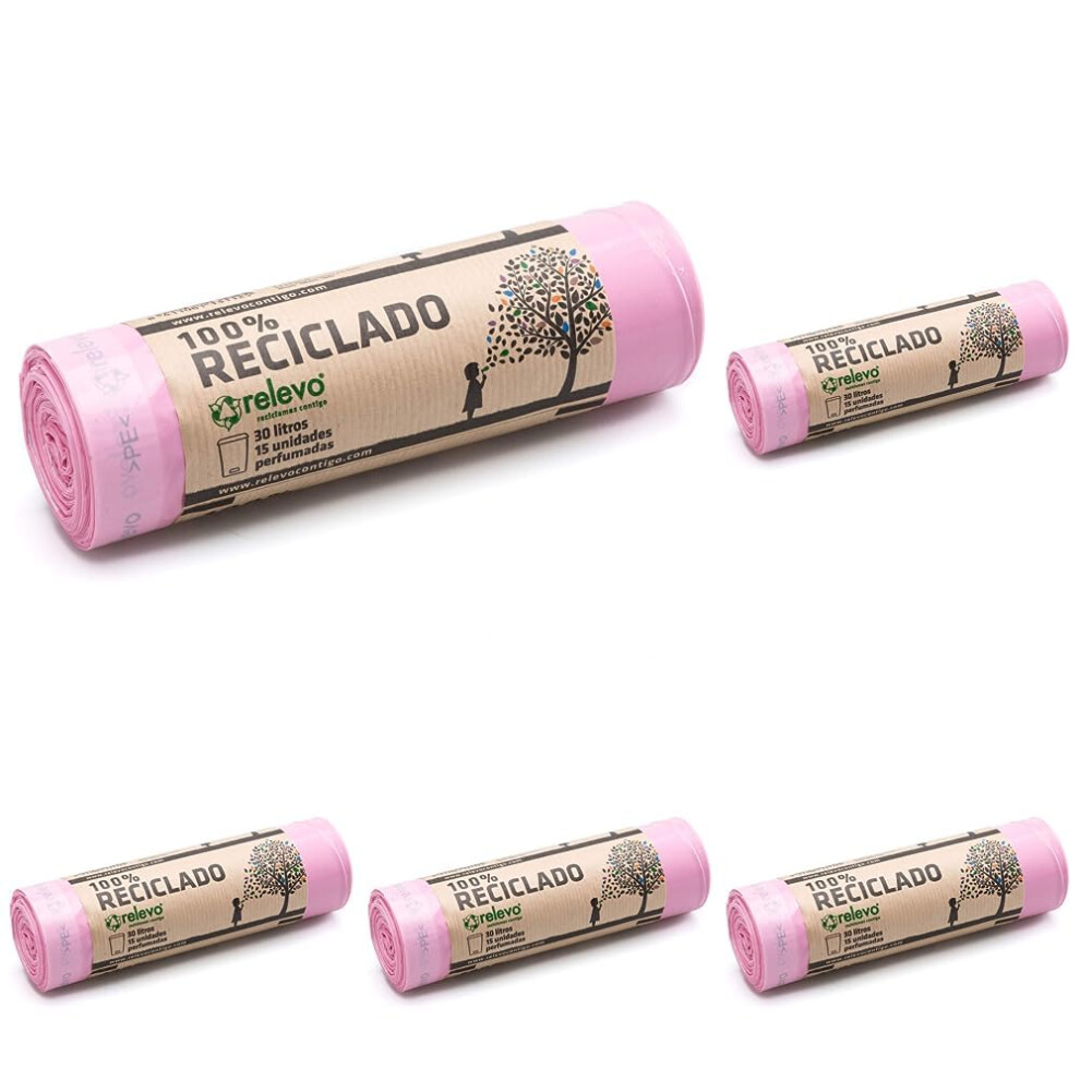 Relevo 100 Recycled Scented Bin Liners Heavy Duty 30L 15 Bin Bags Pack Of 5