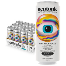Neutonic Nootropic Productivity Energy Drink | Tropical Ice 12 Cans | 120mg Natural Caffeine, Zero Sugar | Support Energy, Mental Performance, Cognit