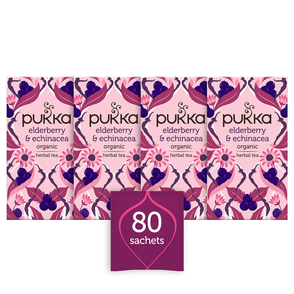 Pukka Herbs Elderberry And Echinacea Organic Herbal Tea Box Infusion With