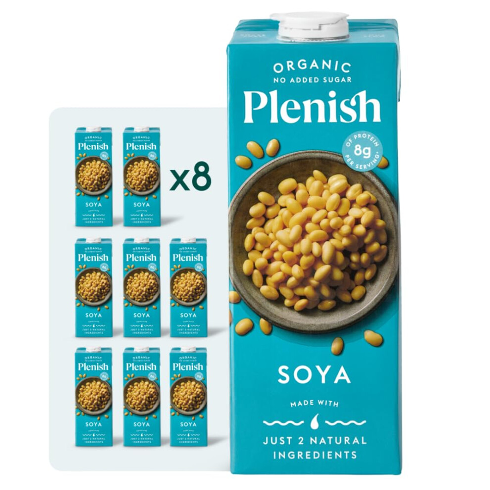 Plenish Organic Unsweetened Soya Milk 1L Pack Of 8