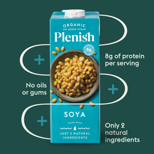 Plenish Organic Unsweetened Soya Milk 1L (pack 2