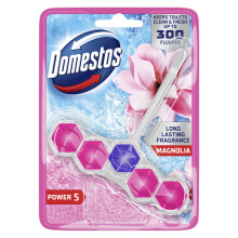 Domestos Power 5 Magnolia Toilet Rim Block toilet freshener with a longlast