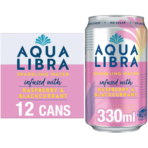 AQUA LIBRA Raspberry  Blackcurrant 330ML Pack of 12