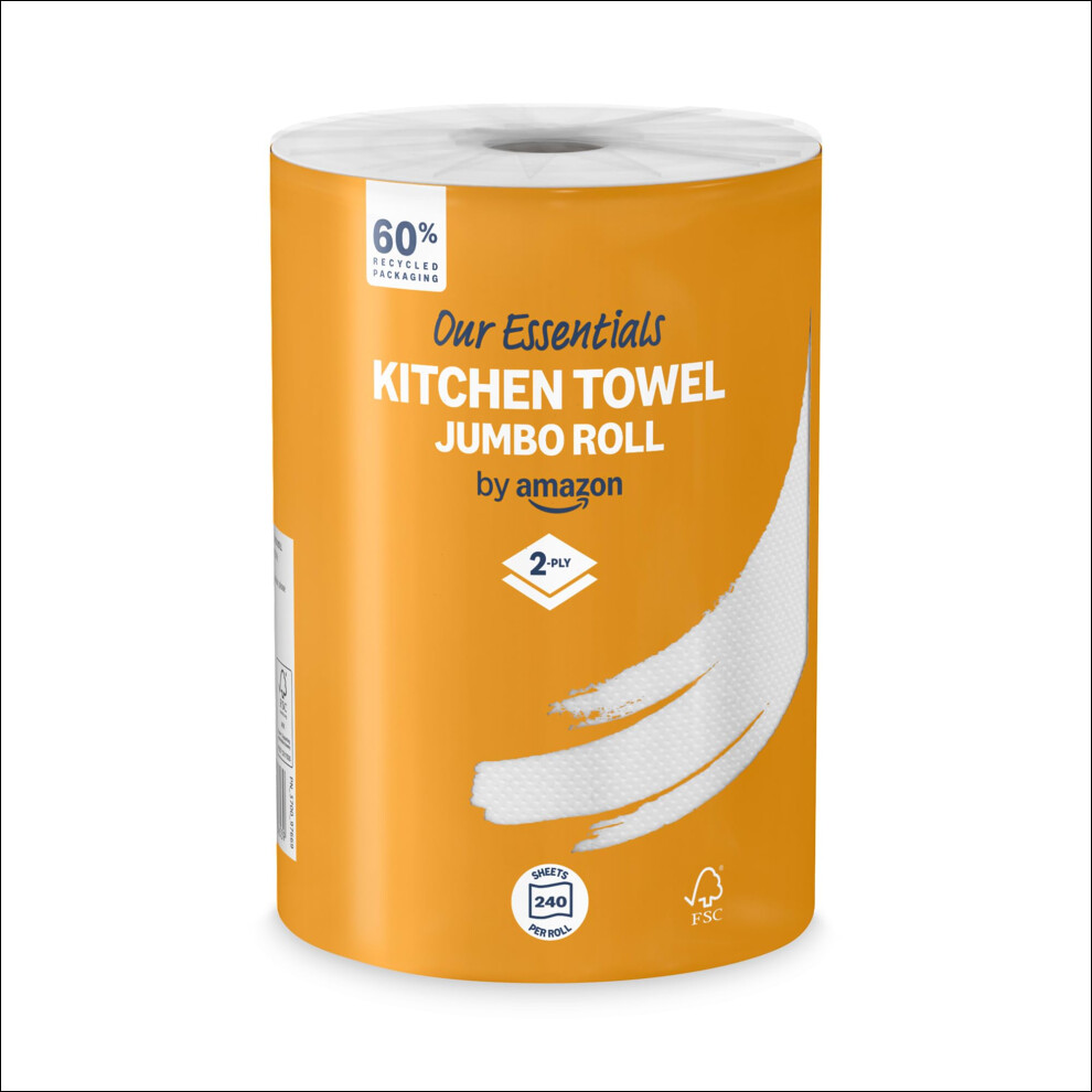 By Amazon Our Essentials Kitchen Towel Jumbo Roll 1 Pack 2Ply 240 Sheets