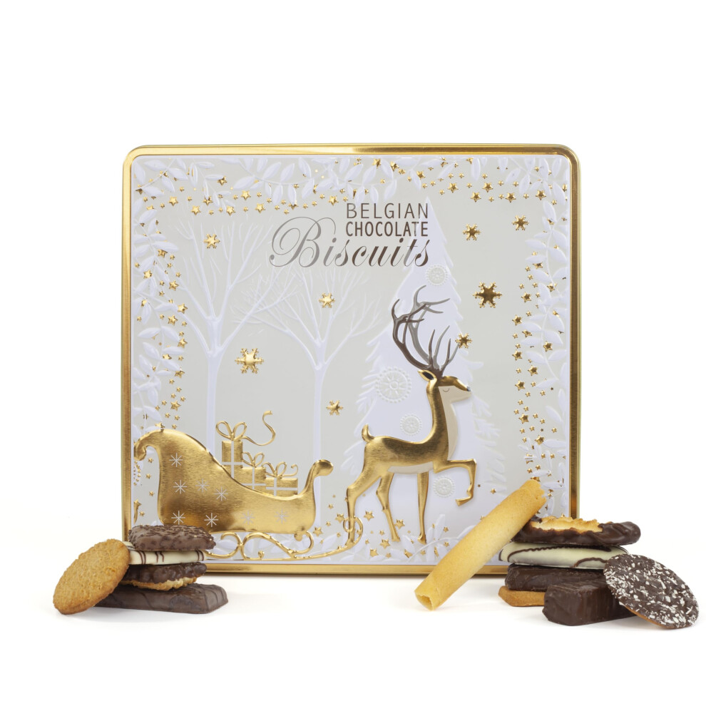 The Silver Crane Co. Belgian Biscuits Tin Christmas Biscuit Tins Gift Set With Belgian Chocolat