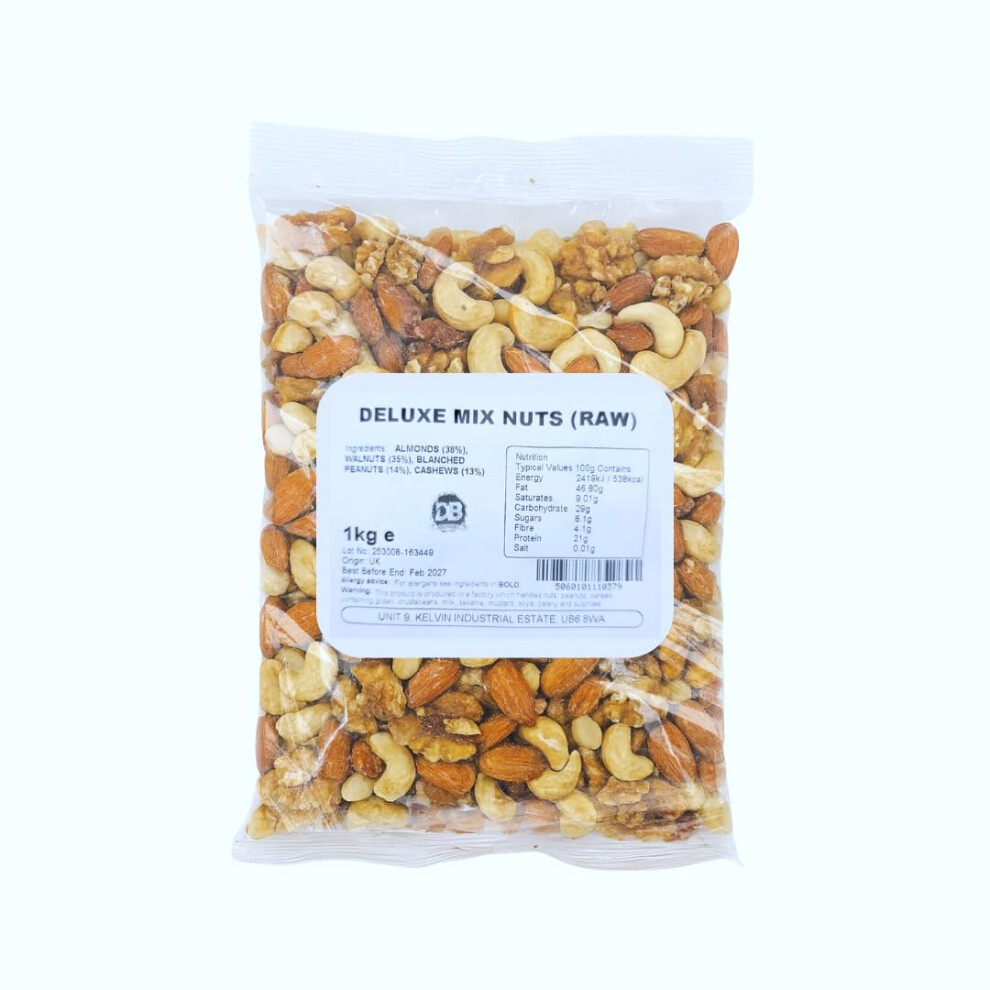 Cr Snacking Deluxe Mixed Nuts Unsalted 1Kg Raw Cashews Walnuts Almonds Pea