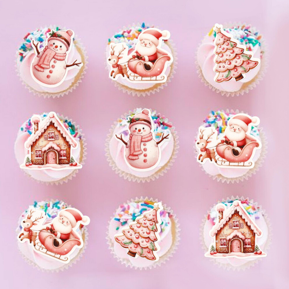 Blumomon 40Pcs Edible Christmas Cupcake Toppers And Cake Decorations Merry