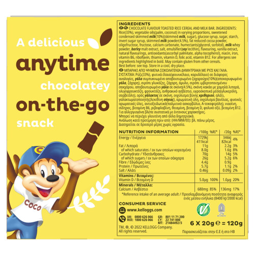 Kelloggs Coco Pops Cereal and Milk Bars Box 6 x 20g 1