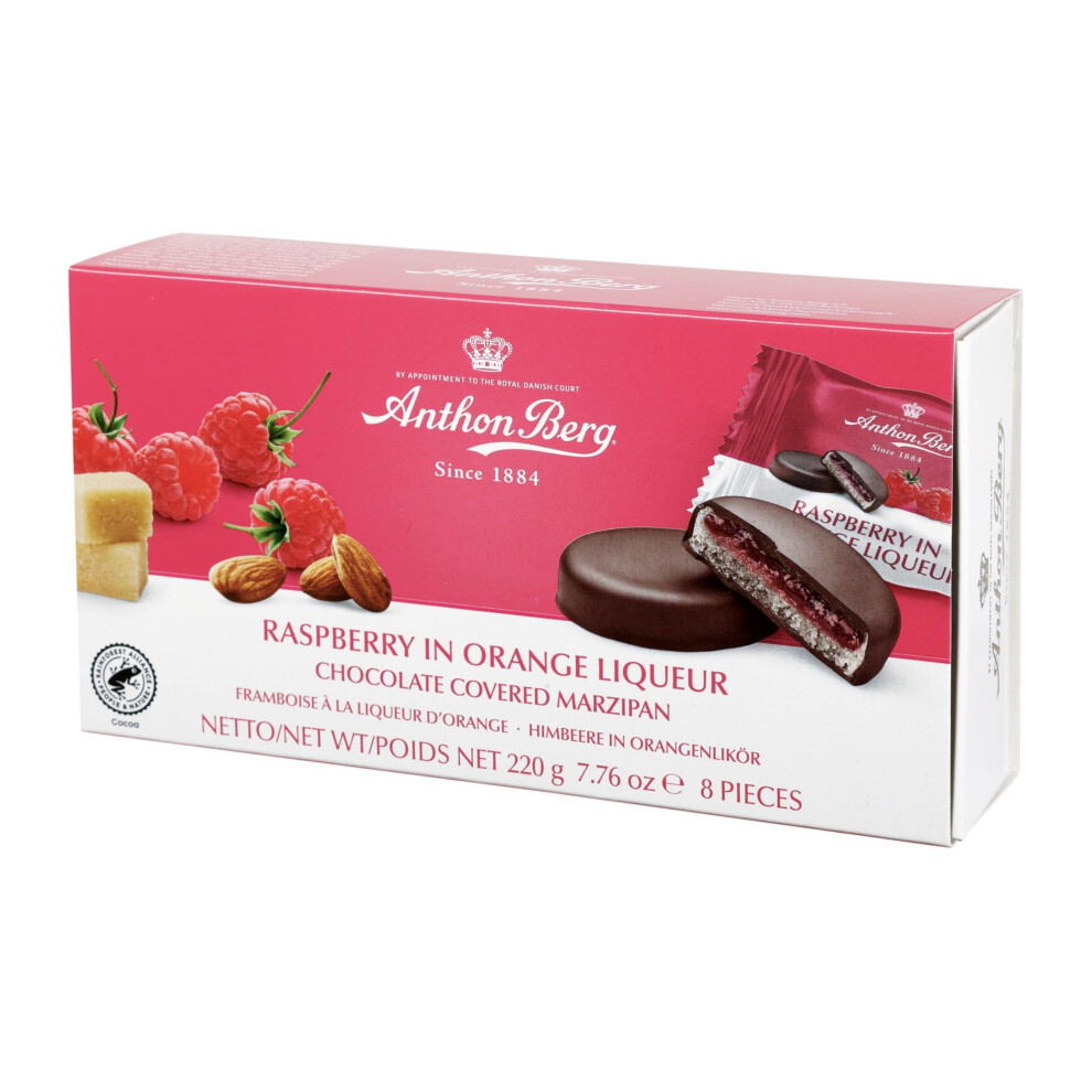 Anthon Berg Chocolate Covered Marzipan Treats Raspberry In Liqu Dark/Orange