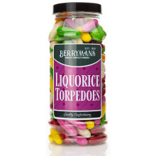 Original Liquorice Torpedoes Retro Sweets Gift Jar By Berrymans Sweet Shop - Classic Sweets, Traditional Taste.