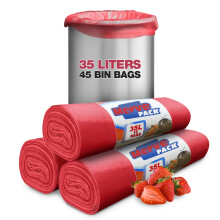 35L Bin Bags, 45 Counts Stawberry Scented Bin Liners with Drawstring, Swing Bin Liners for Kitchen Bin, Ideal for Office, Kicthen, and Bathroom Bins,