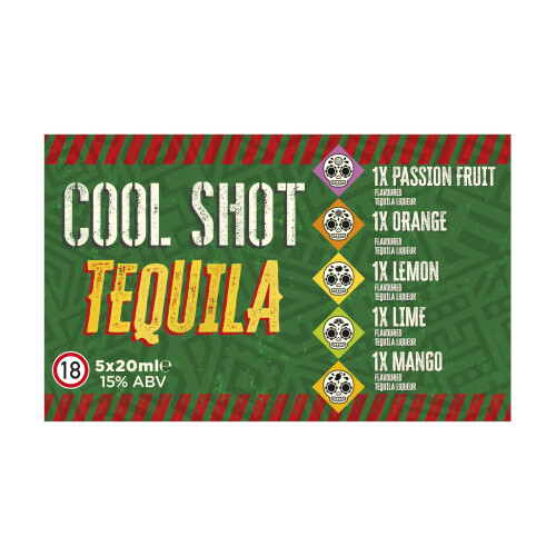 Cool Shot Tequila 5x20ml Passion Fruit Orange Lemon Lime Mango  Perfect for 2