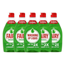 5 x Fairy Original Washing Up Liquid 320ml Bottles – Concentrated Powerful