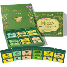 VAHDAM Green Tea Variety Pack Sampler Assortment 36 Pyramid Tea Bags 6 Flav