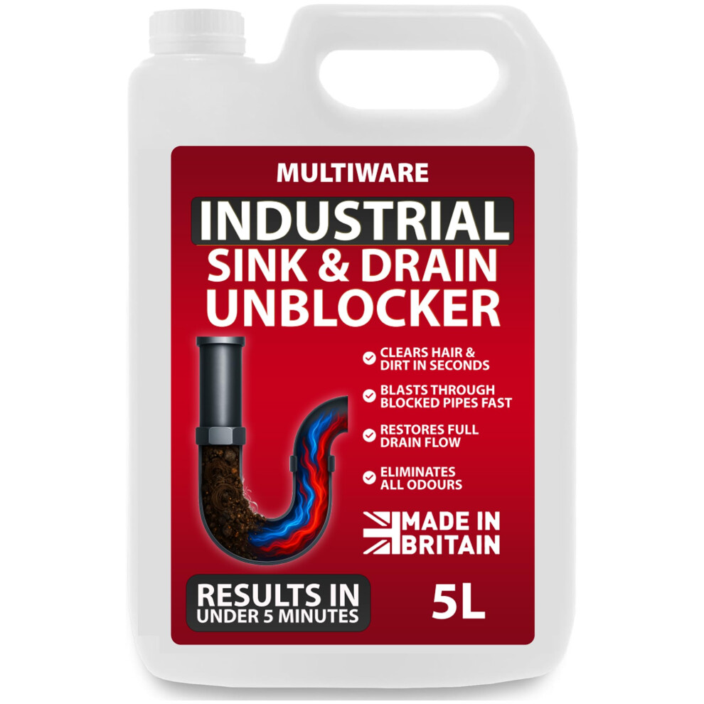 Multiware 10 Litre Drain Unblocker Heavy Duty Sink Drain Cleaner For Plug
