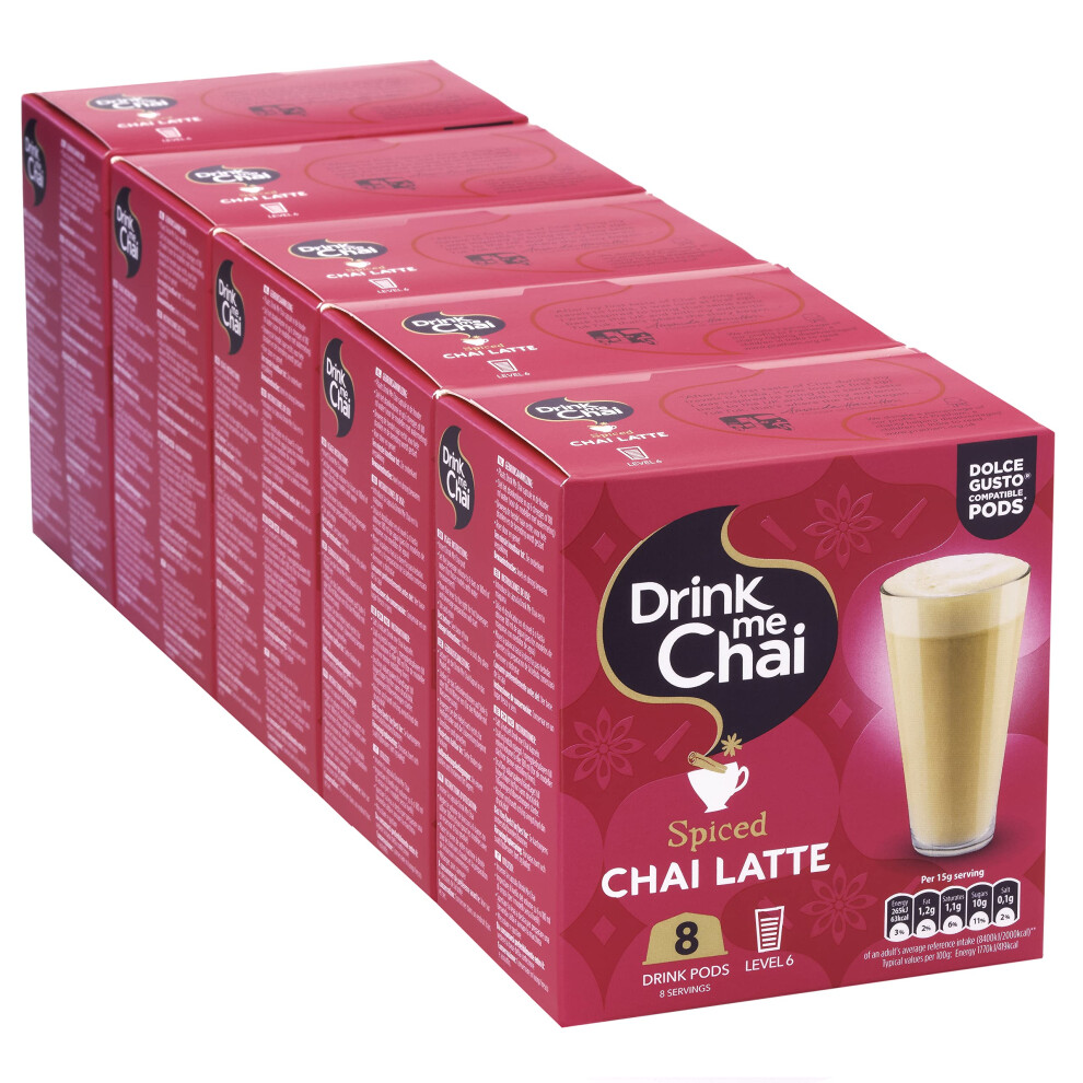Drink Me Chai Spiced Chai Latte Dolce Gusto Compatible Pods 8 Pods X 5 Box