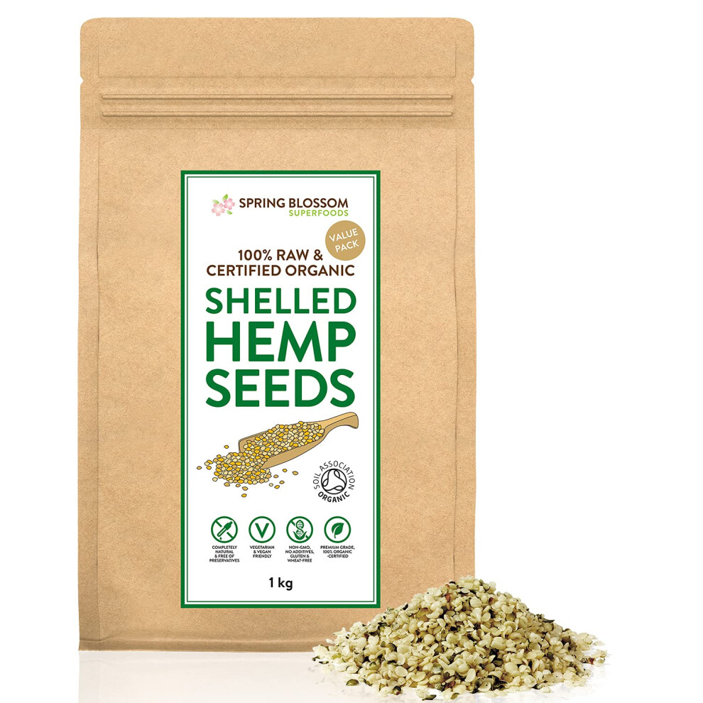 Spring Blossom 1Kg Raw Organic Shelled/Hulled Hemp Seeds Hearts